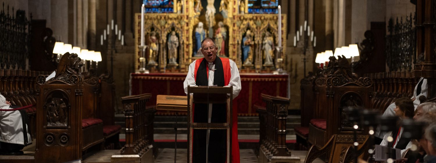 Bishop Steven addresses the congregation of PSOs at the Safeguarding Sunday Service in Christ Church Cathedral, November 2023