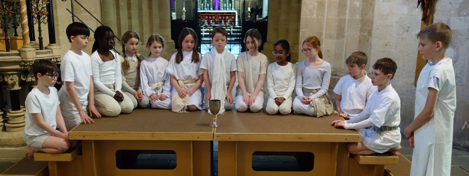 Wantage passion play - school children renact the Last Supper