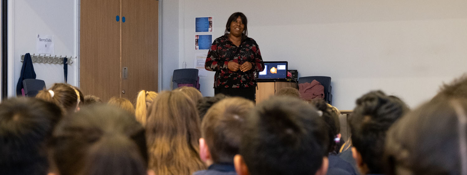 The Revd Polly Falconer leads an assembly