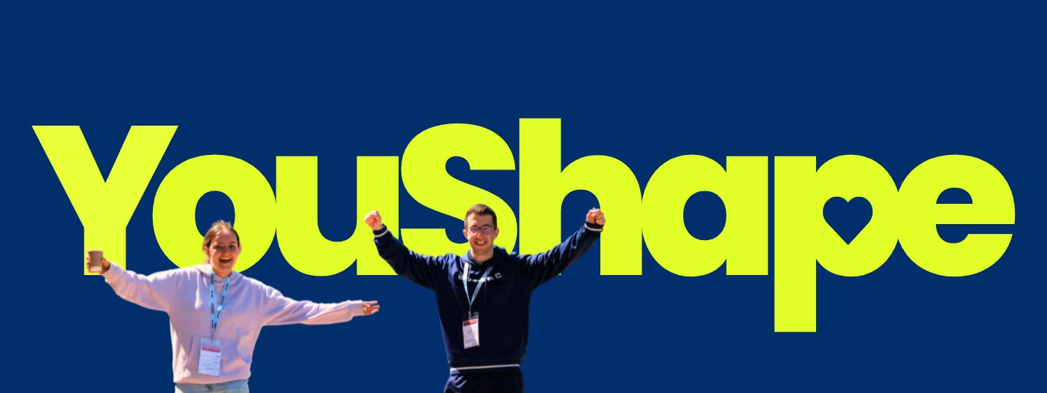 YouShape logo and banner showing two young adults having fun