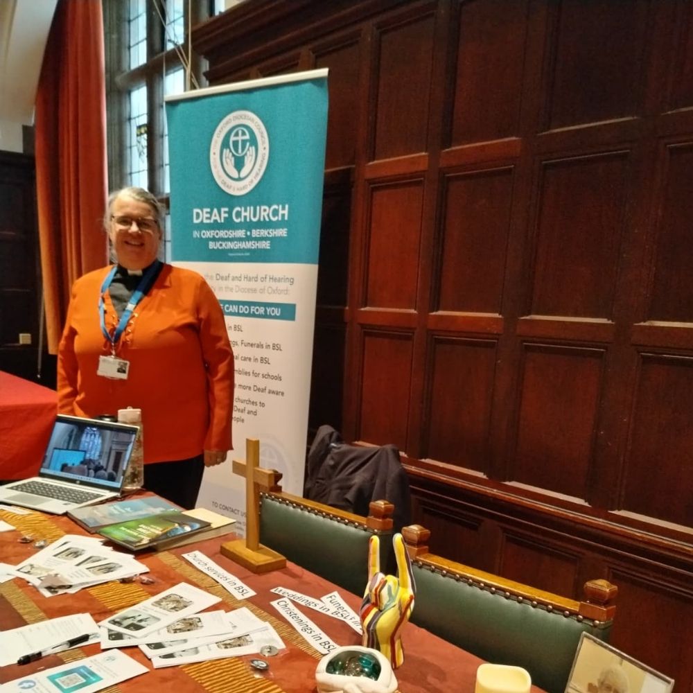 The Revd Dr Hannah Lewis hosts a Deaf Church stand at the Oxford Deaf Festival