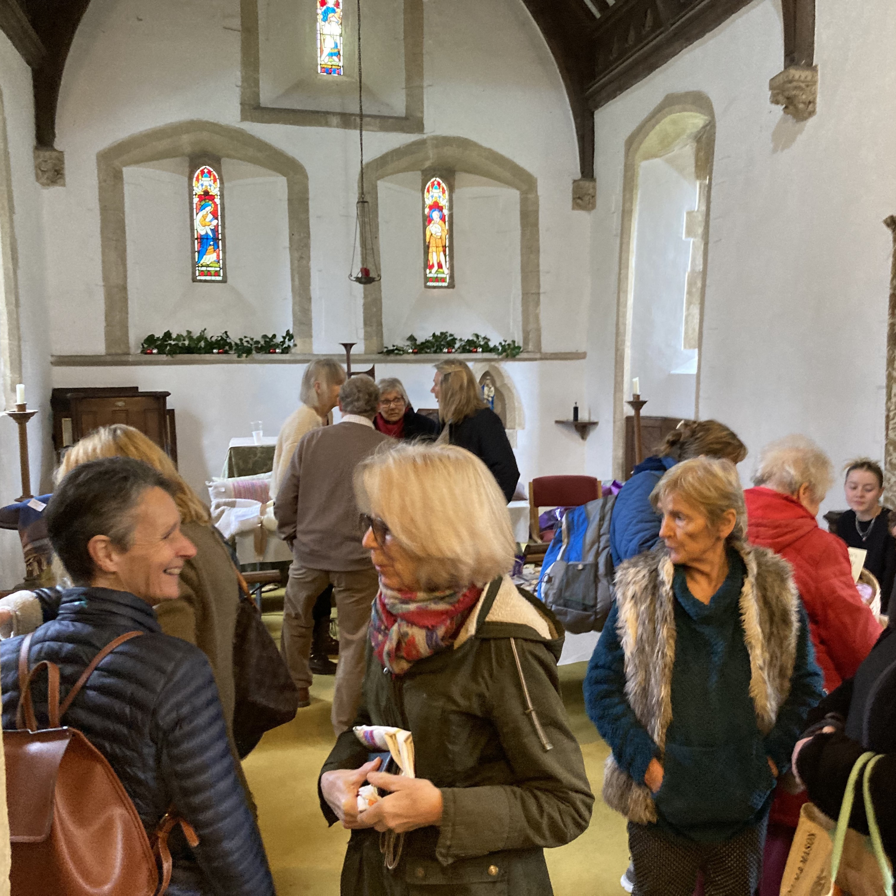 Groups chatting in church