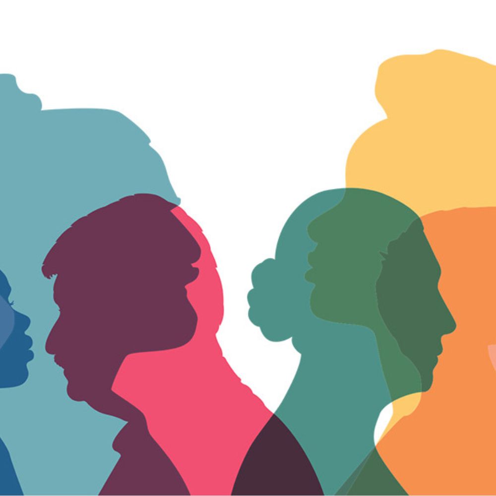 Vector illustration of diverse silhouettes in varying bright colours