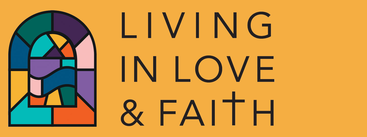 Living in Love + Faith logo. Illustration of a stained glass window