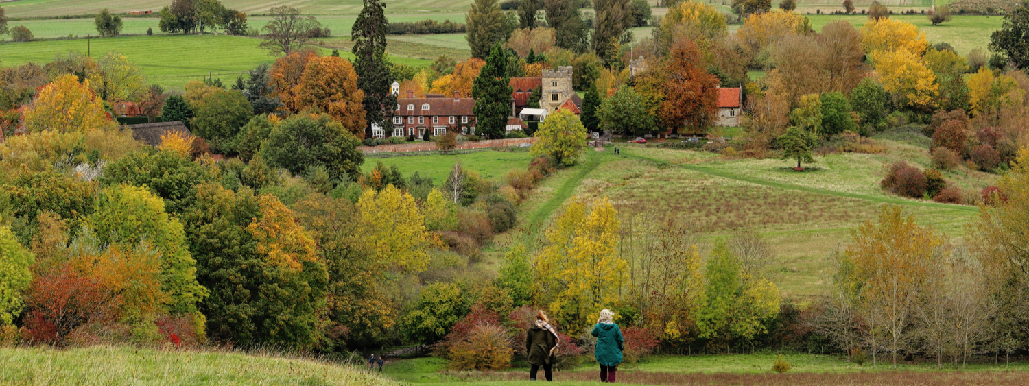 A Landscape in Rural Oxfordshire with Hamlet of Little Wittenham in the valley