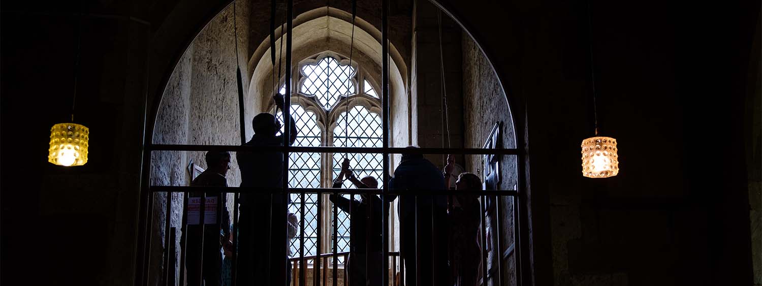 A group of bellringers ring the church bells of Little Horwood