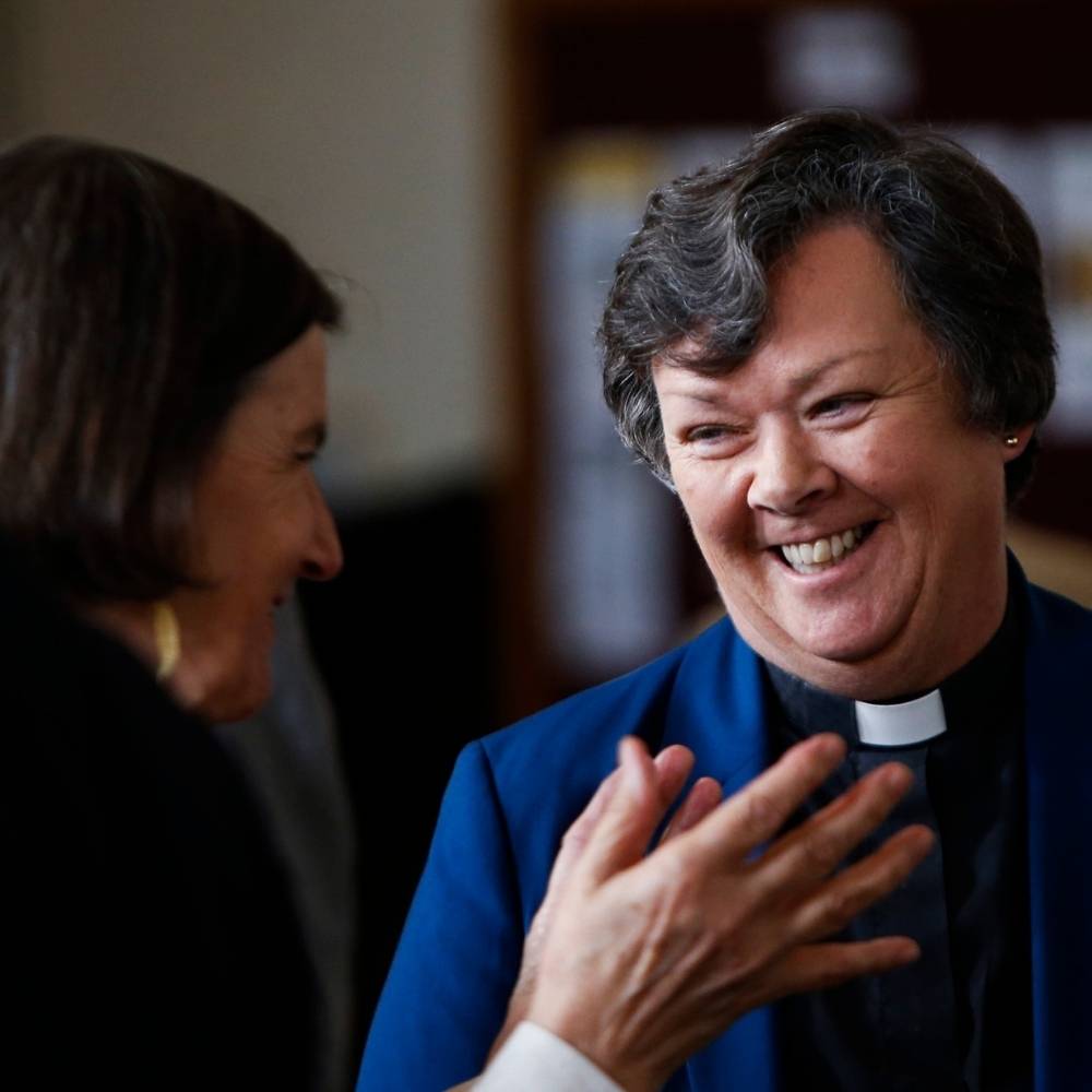 Archdeacon Judy talking at Dorchester Abbey ahead of the farewell service