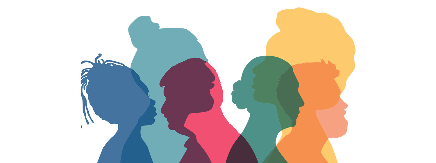 Illustration of overlapping faces in different colours