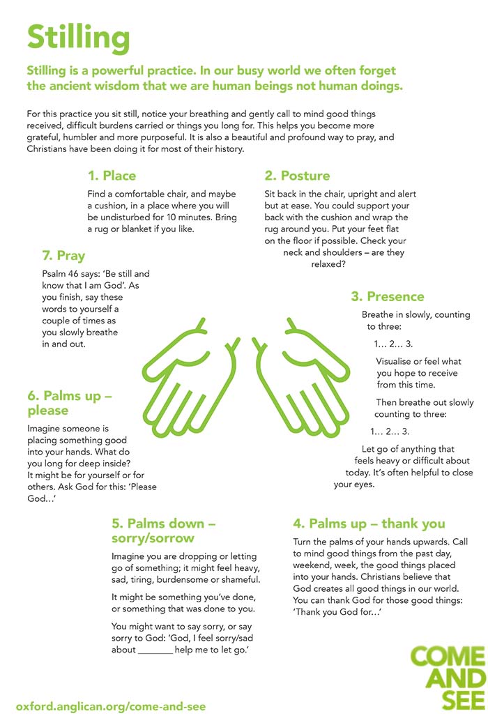 Stilling practice from the Contemplative Toolkit. Click to view PDF.