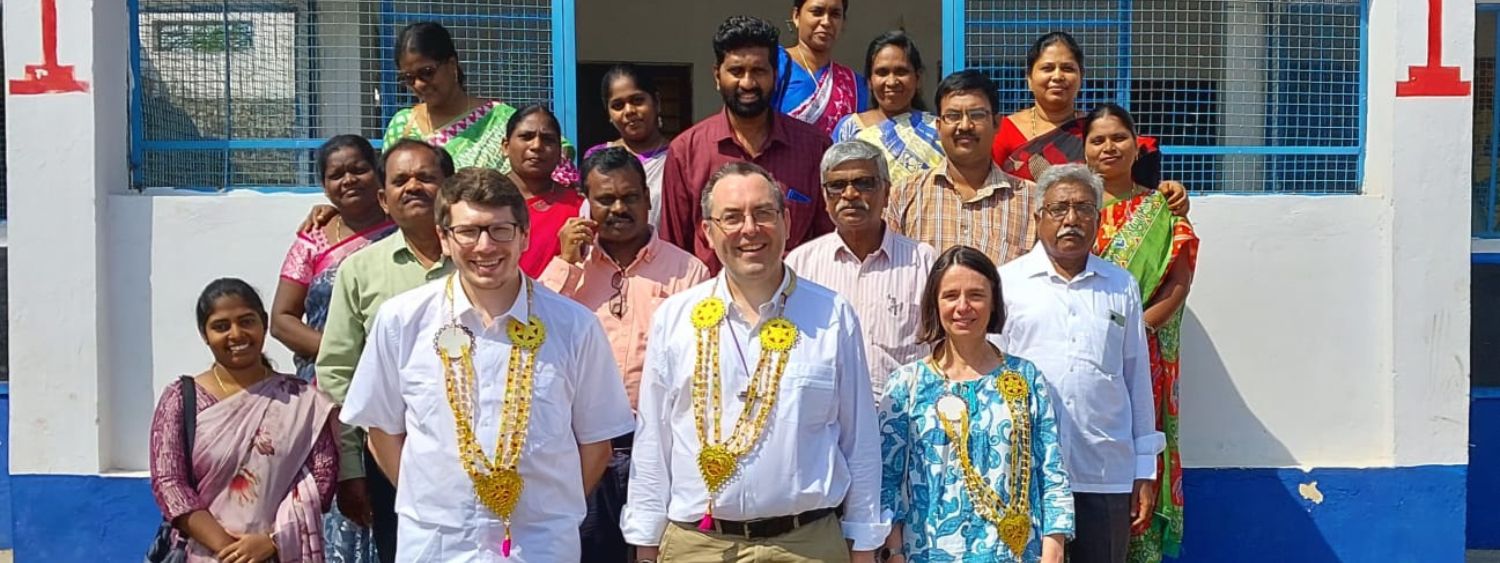Bishop Gavin, James Dwyer and Sarah Mortimer standing with world mission partners in South India