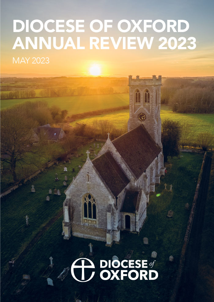 2023 Diocese of Oxford Annual Review cover. St James' Church in Little Milton in the Chiltern Hills in Oxfordshire. Built in 1844.  Our thanks to Hope Lawrence Images for permission to use this photograph.