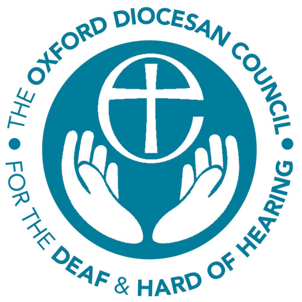 Light blue circular logo for the Oxford Diocesan Council for the Deaf and Hard of HEaring
